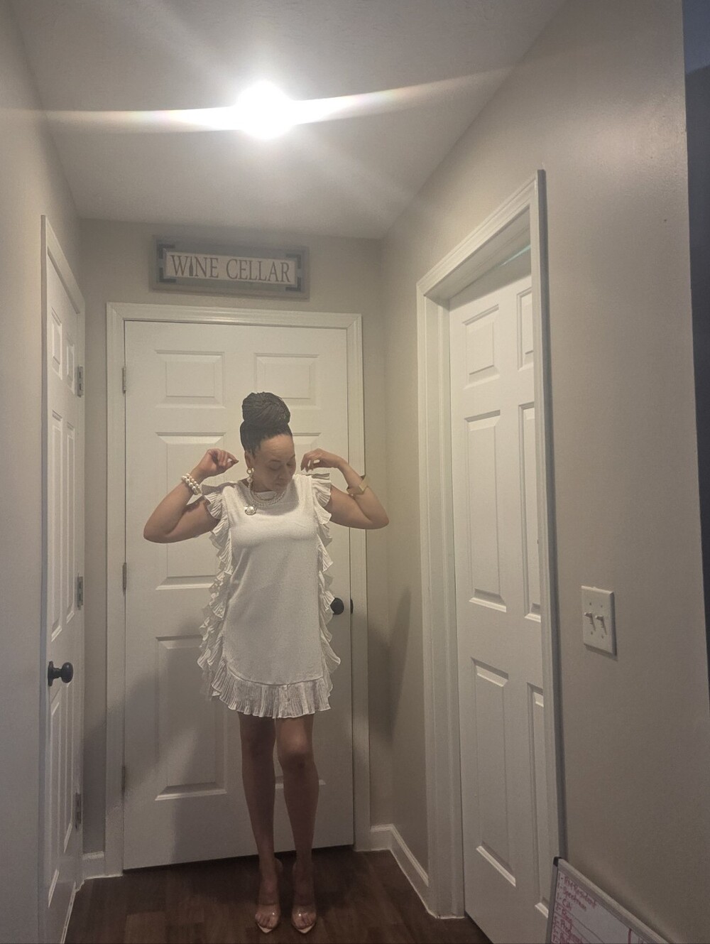 Super Cute White Ruffle Shift Dress - Picture 4 of 4